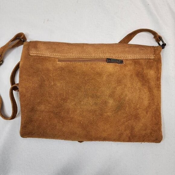 Women's Genuine Leather Suede Made in Italy Crossbody Camel Brown Adjustable - Picture 2 of 8